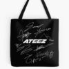 Ateez - Logo + Autographs (Black) Tote Bag Official Ateez Merch