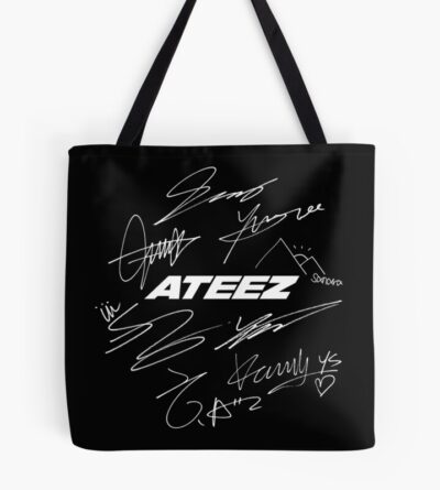 Ateez - Logo + Autographs (Black) Tote Bag Official Ateez Merch