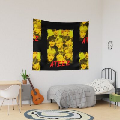 Ateez Kpop Group Members Yellow Kpop Rgb Color Design Tapestry Official Ateez Merch